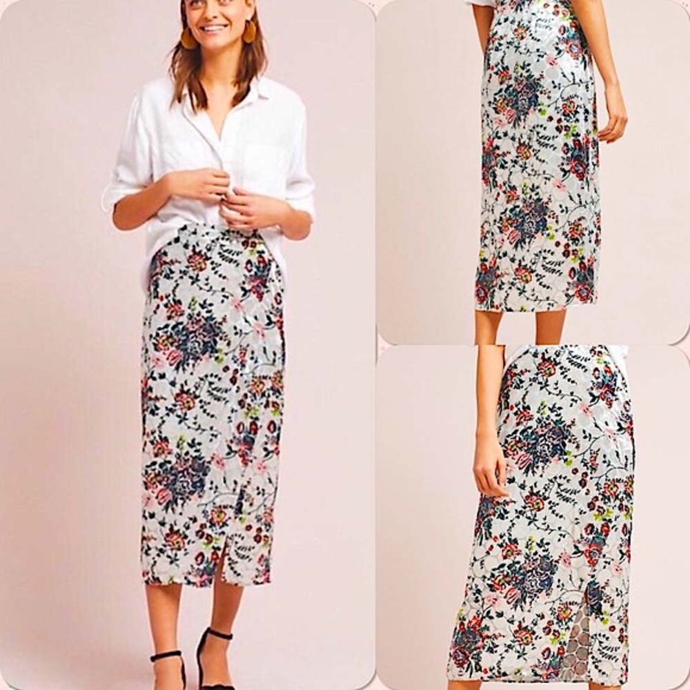 Anthropologie Evie Floral Pencil Midi Skirt Sz 2 / XS NWT Retail $158